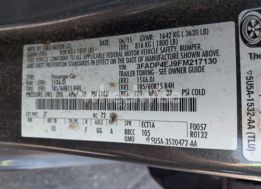 Photo 9 of 2015 Ford Fiesta SE (VIN 3FADP4EJ9FM217130)