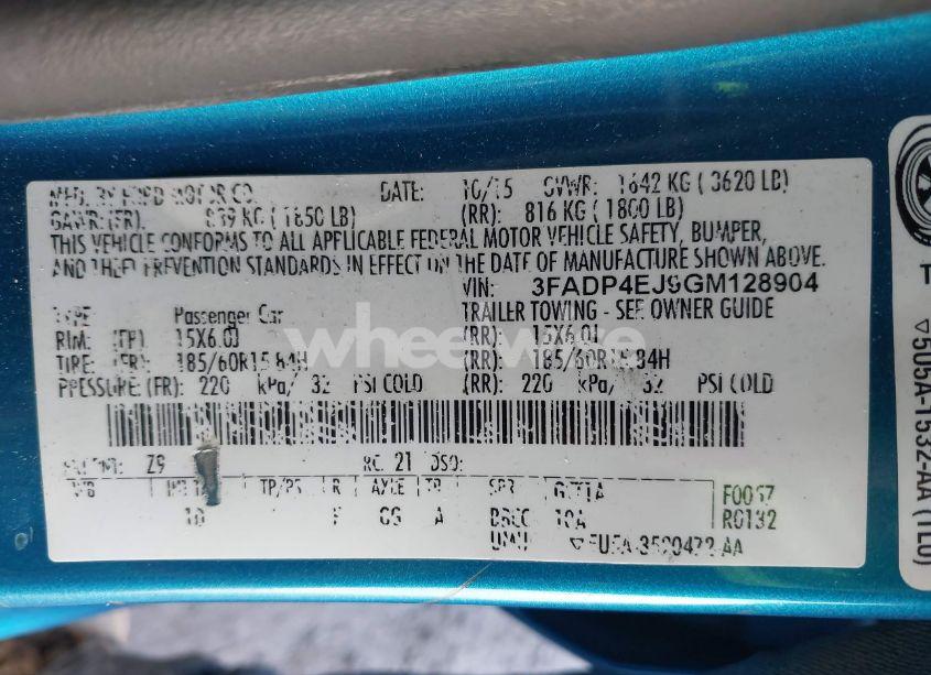 Photo 9 of 2016 Ford Fiesta SE (VIN 3FADP4EJ9GM128904)