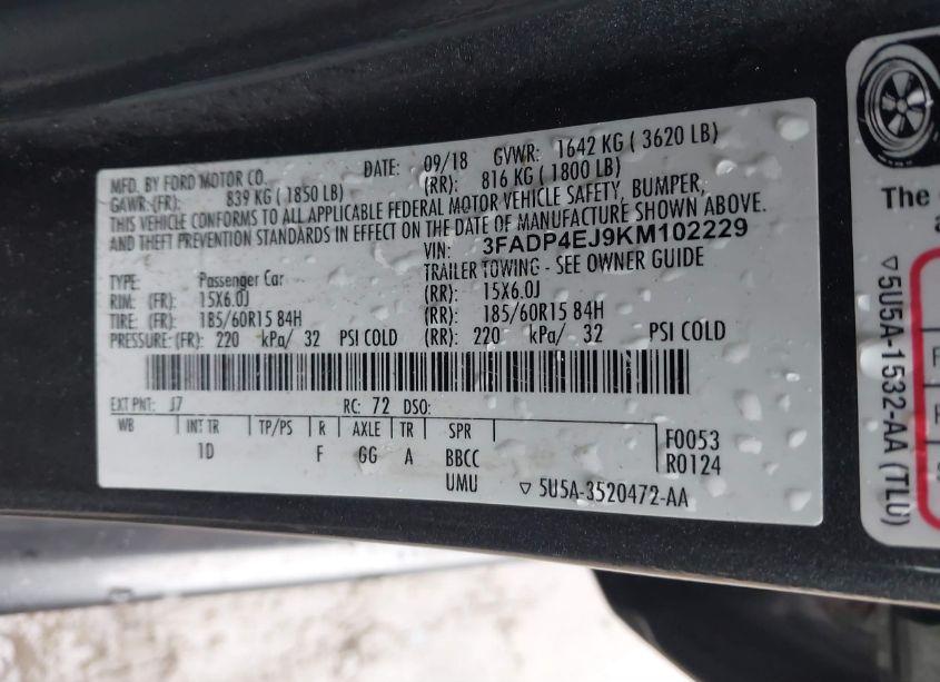 Photo 9 of 2019 Ford Fiesta SE (VIN 3FADP4EJ9KM102229)