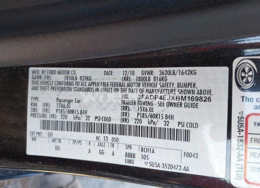 Photo 9 of 2011 Ford Fiesta SE (VIN 3FADP4EJXBM169826)