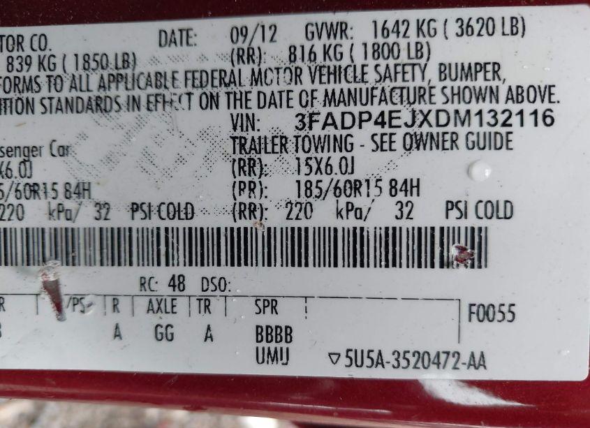 Photo 9 of 2013 Ford Fiesta SE (VIN 3FADP4EJXDM132116)