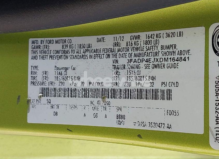 Photo 9 of 2013 Ford Fiesta SE (VIN 3FADP4EJXDM164841)