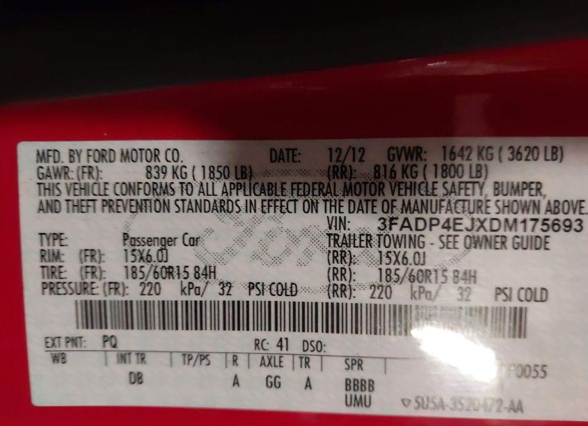 Photo 9 of 2013 Ford Fiesta SE (VIN 3FADP4EJXDM175693)