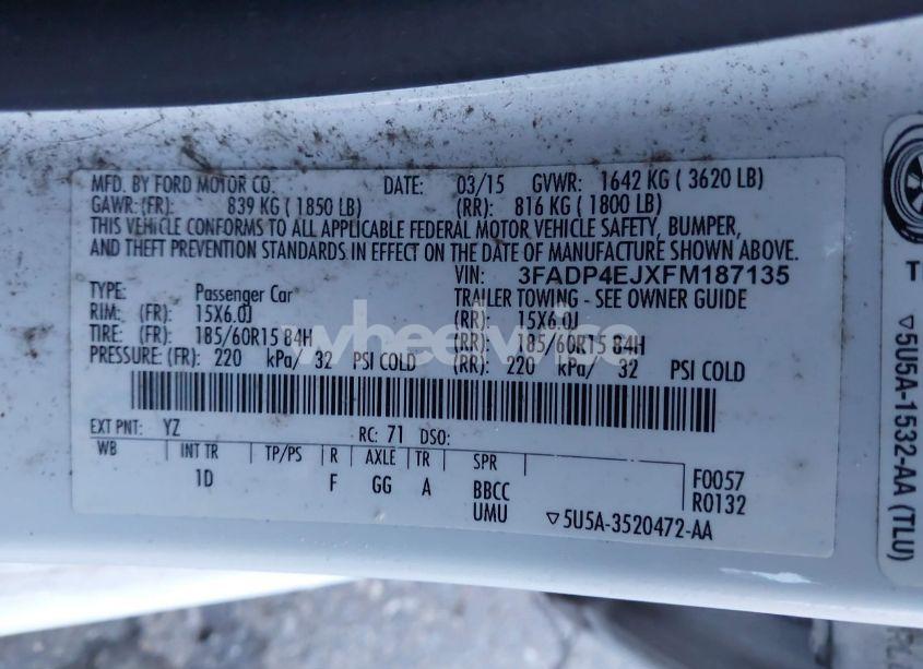 Photo 9 of 2015 Ford Fiesta SE (VIN 3FADP4EJXFM187135)