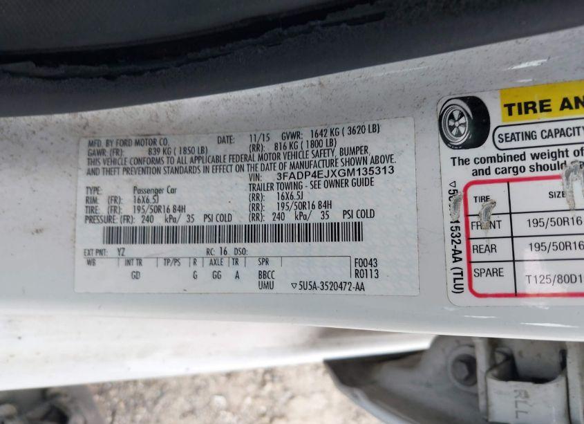 Photo 9 of 2016 Ford Fiesta SE (VIN 3FADP4EJXGM135313)