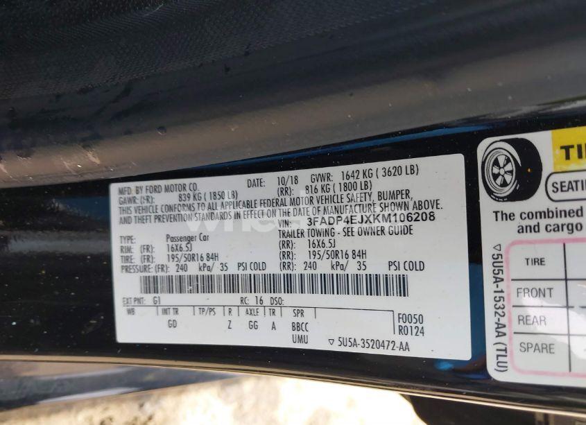 Photo 9 of 2019 Ford Fiesta SE (VIN 3FADP4EJXKM106208)