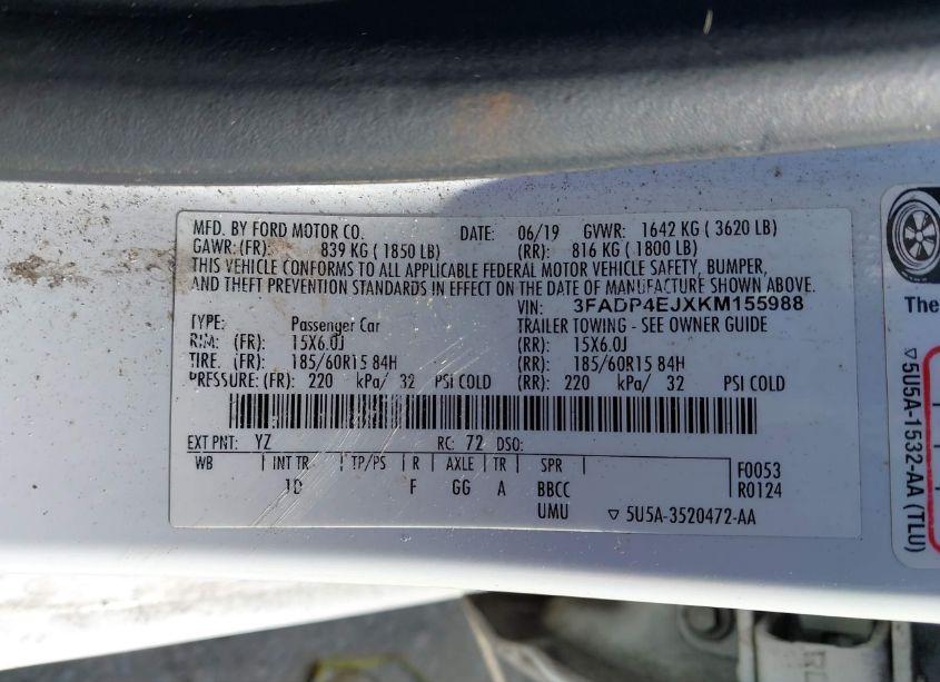 Photo 9 of 2019 Ford Fiesta SE (VIN 3FADP4EJXKM155988)