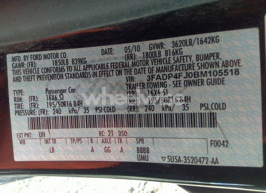 Photo 9 of 2011 Ford Fiesta SES (VIN 3FADP4FJ0BM105518)