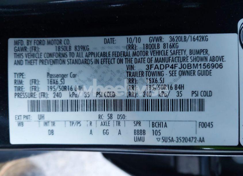 Photo 9 of 2011 Ford Fiesta SES (VIN 3FADP4FJ0BM156906)