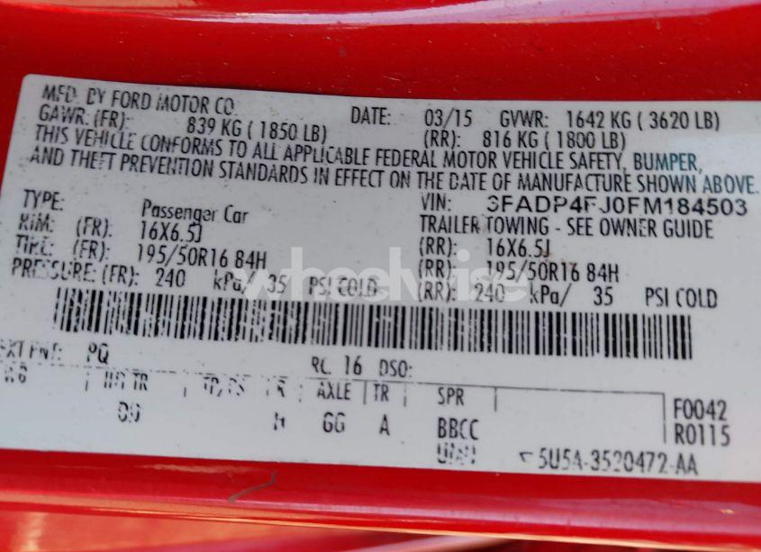 Photo 9 of 2015 Ford Fiesta TITANIUM (VIN 3FADP4FJ0FM184503)