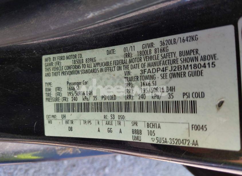 Photo 9 of 2011 Ford Fiesta SES (VIN 3FADP4FJ2BM180415)