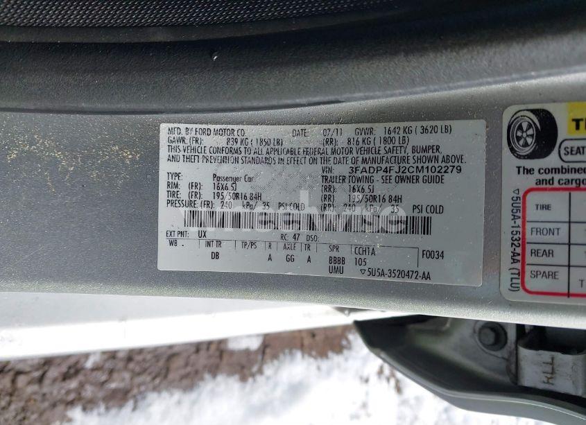 Photo 9 of 2012 Ford Fiesta SES (VIN 3FADP4FJ2CM102279)