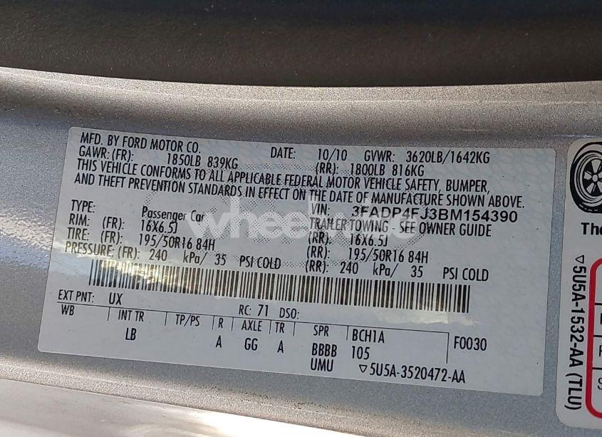 Photo 9 of 2011 Ford Fiesta SES (VIN 3FADP4FJ3BM154390)