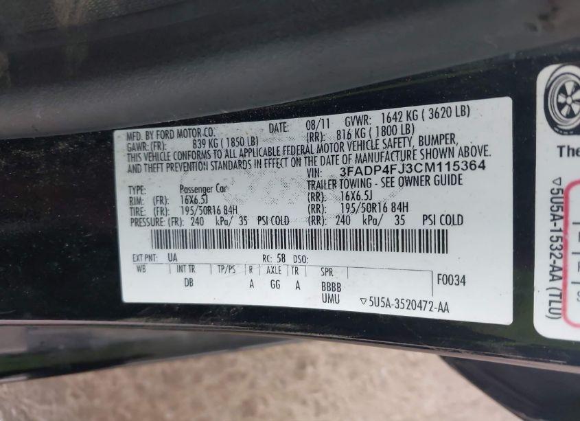 Photo 9 of 2012 Ford Fiesta SES (VIN 3FADP4FJ3CM115364)