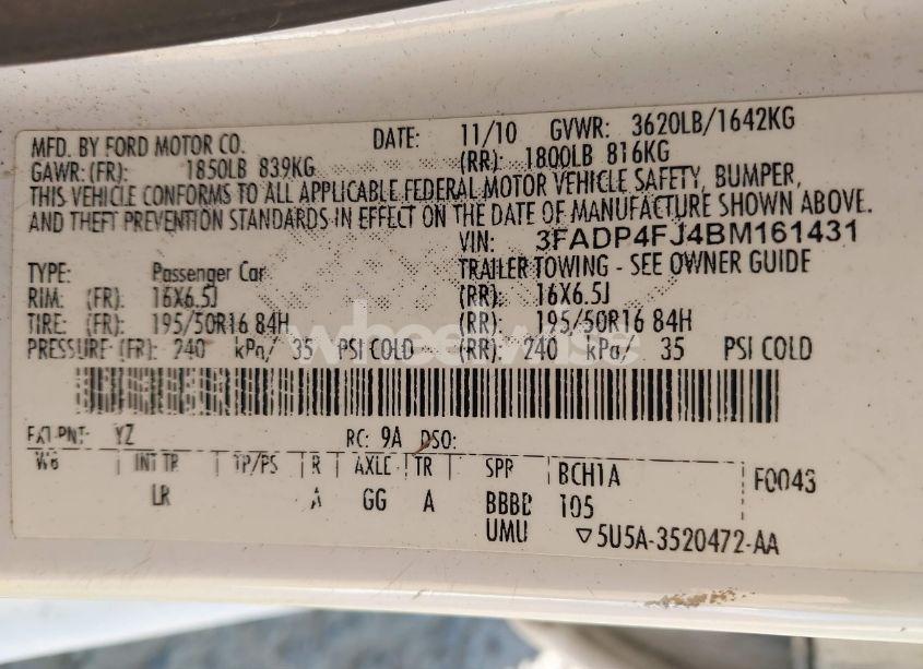 Photo 9 of 2011 Ford Fiesta SES (VIN 3FADP4FJ4BM161431)