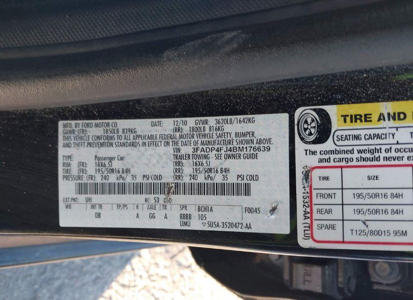 Photo 9 of 2011 Ford Fiesta SES (VIN 3FADP4FJ4BM176639)