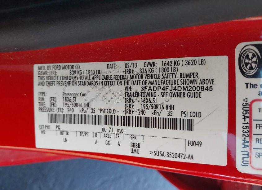 Photo 9 of 2013 Ford Fiesta TITANIUM (VIN 3FADP4FJ4DM200845)