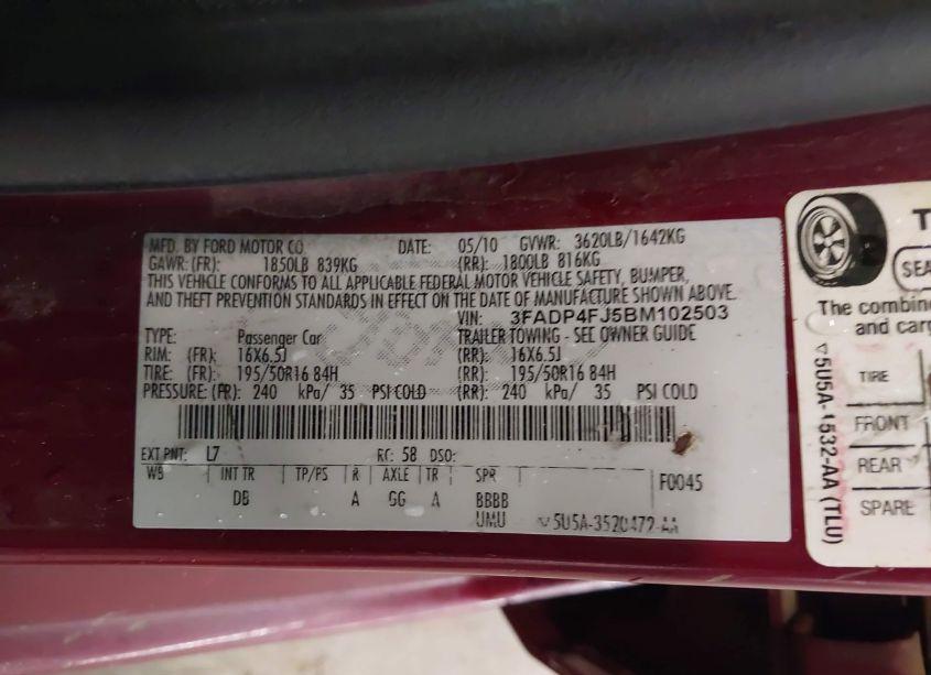 Photo 9 of 2011 Ford Fiesta SES (VIN 3FADP4FJ5BM102503)