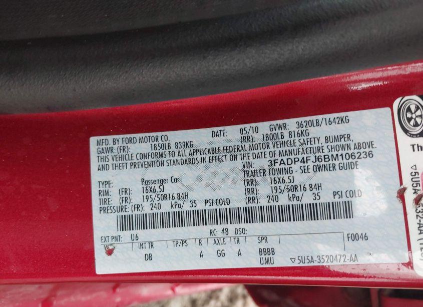 Photo 9 of 2011 Ford Fiesta SES (VIN 3FADP4FJ6BM106236)