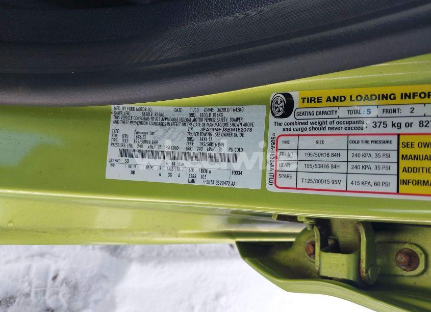 Photo 9 of 2011 Ford Fiesta SES (VIN 3FADP4FJ8BM162078)