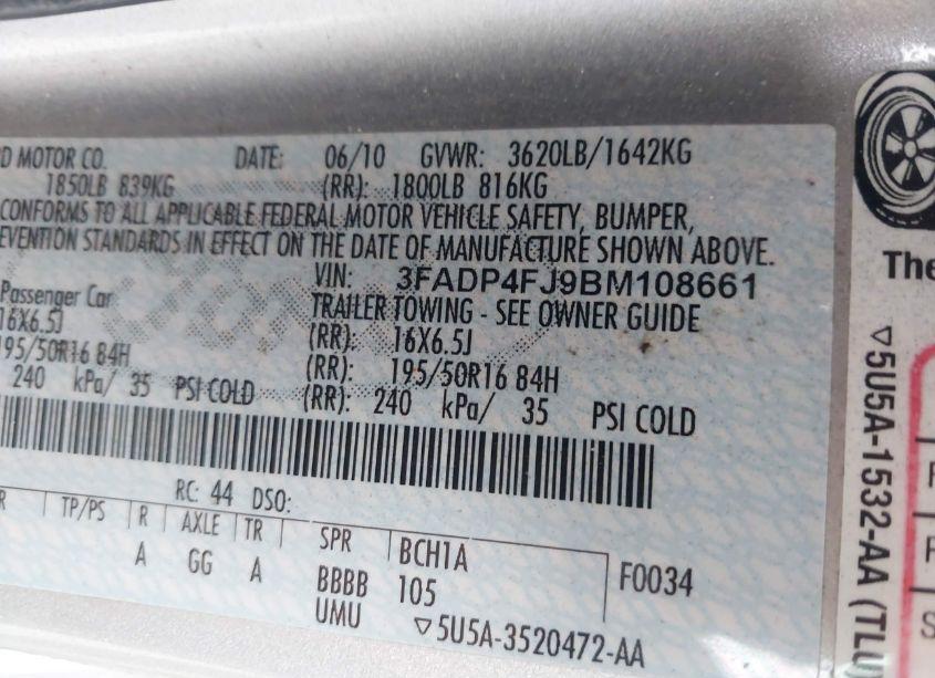 Photo 9 of 2011 Ford Fiesta SES (VIN 3FADP4FJ9BM108661)