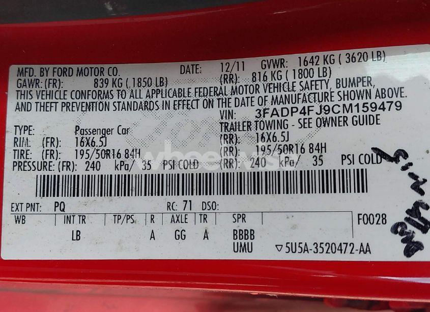 Photo 9 of 2012 Ford Fiesta SES (VIN 3FADP4FJ9CM159479)