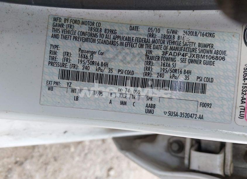 Photo 9 of 2011 Ford Fiesta SES (VIN 3FADP4FJXBM106806)