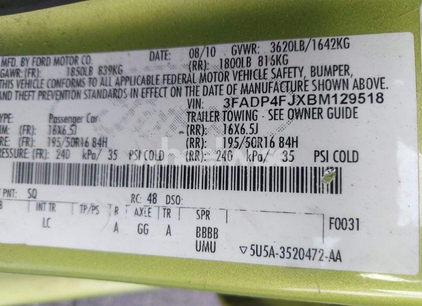 Photo 9 of 2011 Ford Fiesta SES (VIN 3FADP4FJXBM129518)