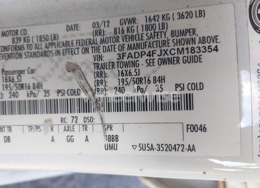 Photo 9 of 2012 Ford Fiesta SES (VIN 3FADP4FJXCM183354)