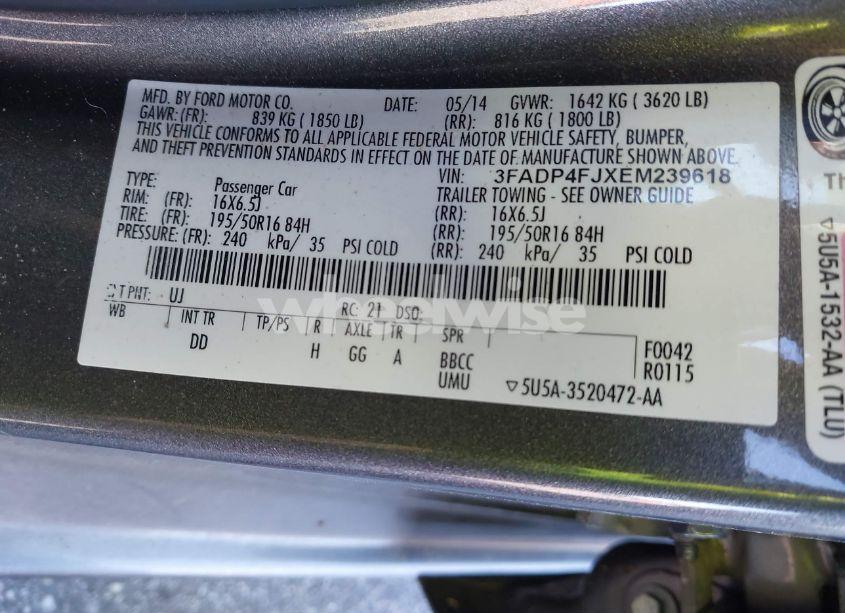 Photo 9 of 2014 Ford Fiesta TITANIUM (VIN 3FADP4FJXEM239618)