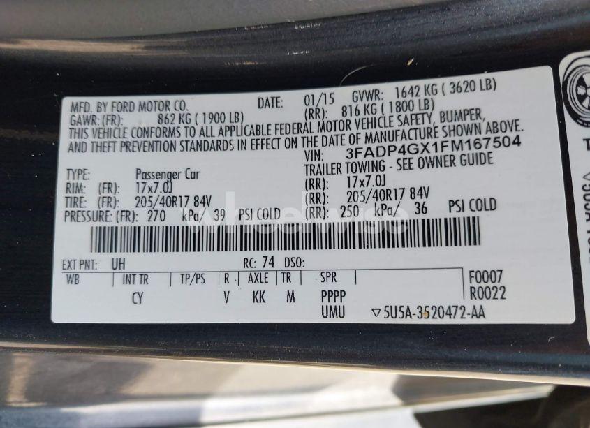 Photo 9 of 2015 Ford Fiesta ST (VIN 3FADP4GX1FM167504)