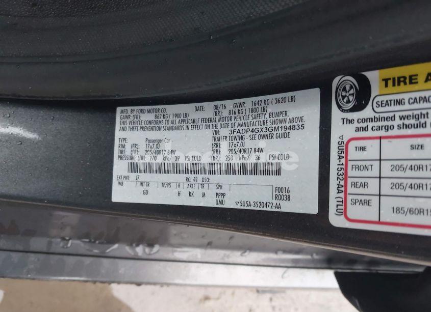 Photo 9 of 2016 Ford Fiesta ST (VIN 3FADP4GX3GM194835)