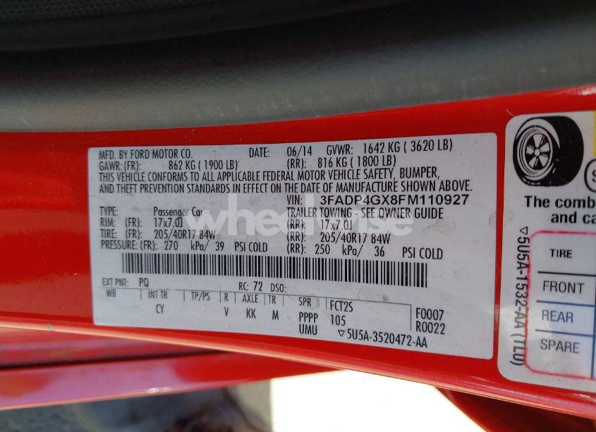 Photo 9 of 2015 Ford Fiesta ST (VIN 3FADP4GX8FM110927)