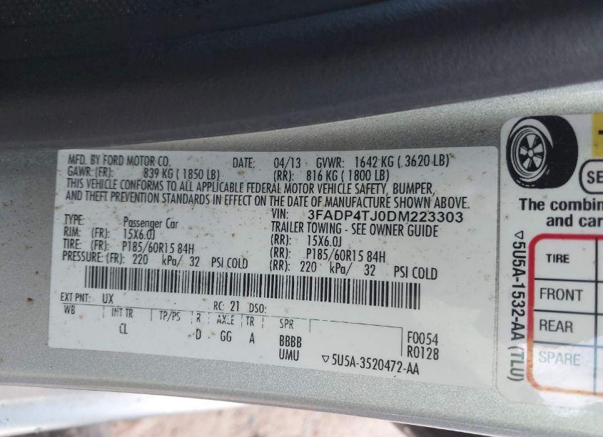 Photo 9 of 2013 Ford Fiesta S (VIN 3FADP4TJ0DM223303)