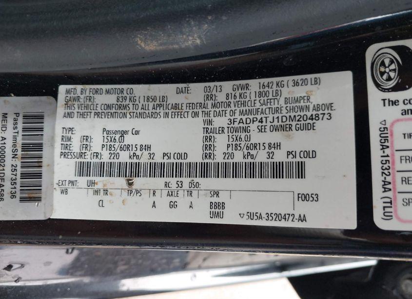 Photo 9 of 2013 Ford Fiesta S (VIN 3FADP4TJ1DM204873)