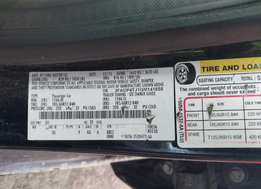 Photo 9 of 2016 Ford Fiesta S (VIN 3FADP4TJ1GM141858)