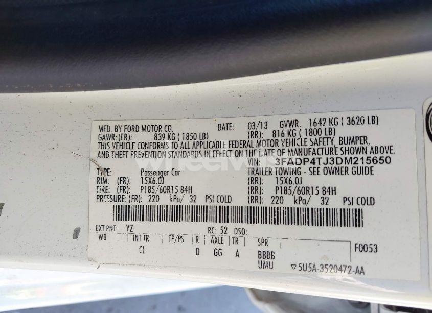 Photo 9 of 2013 Ford Fiesta S (VIN 3FADP4TJ3DM215650)