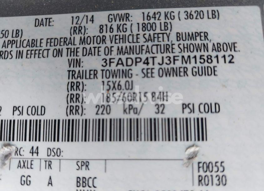 Photo 9 of 2015 Ford Fiesta S (VIN 3FADP4TJ3FM158112)