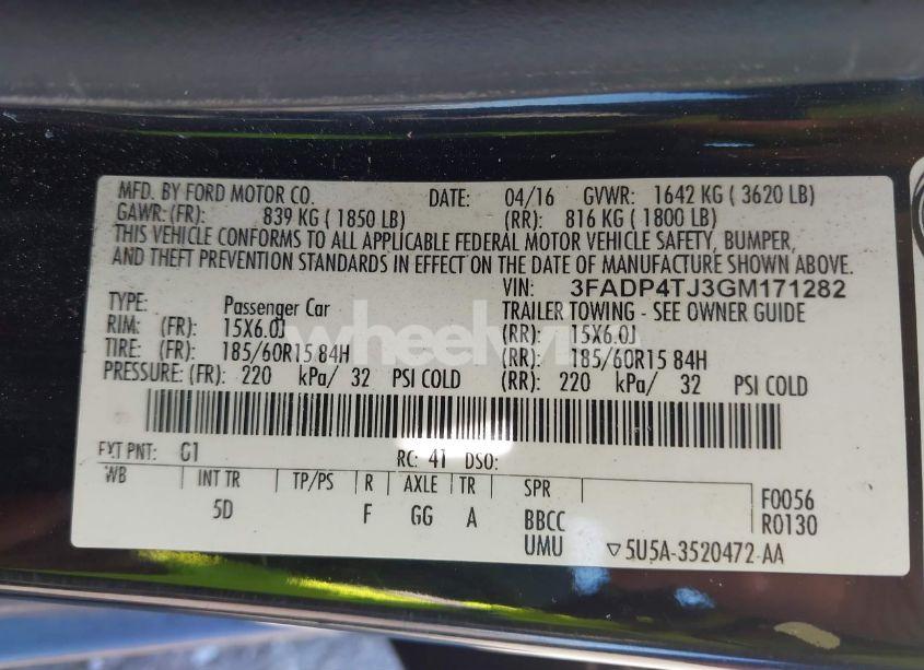 Photo 9 of 2016 Ford Fiesta S (VIN 3FADP4TJ3GM171282)