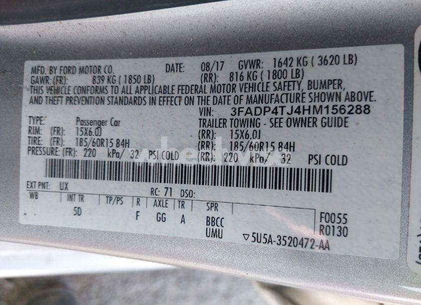 Photo 9 of 2017 Ford Fiesta S (VIN 3FADP4TJ4HM156288)