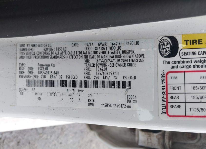 Photo 9 of 2016 Ford Fiesta S (VIN 3FADP4TJ5GM195325)