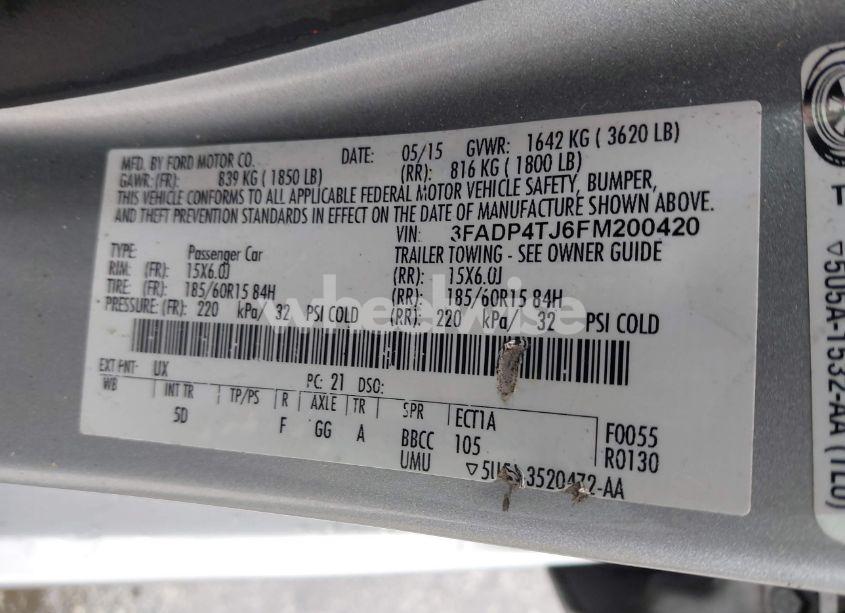 Photo 9 of 2015 Ford Fiesta S (VIN 3FADP4TJ6FM200420)