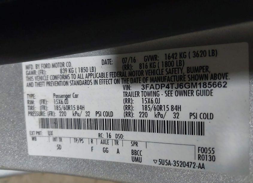 Photo 9 of 2016 Ford Fiesta S (VIN 3FADP4TJ6GM185662)