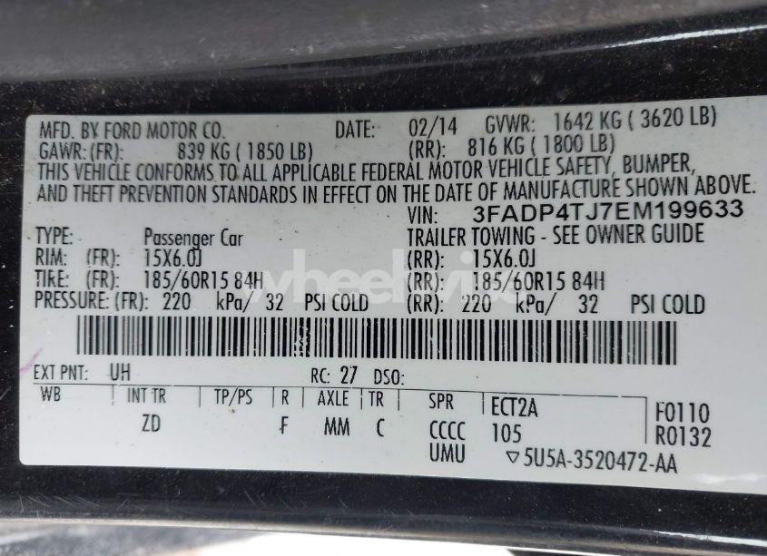 Photo 9 of 2014 Ford Fiesta S (VIN 3FADP4TJ7EM199633)