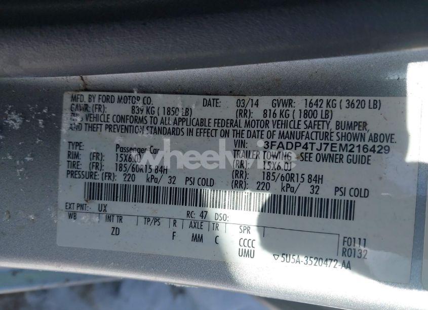 Photo 9 of 2014 Ford Fiesta S (VIN 3FADP4TJ7EM216429)