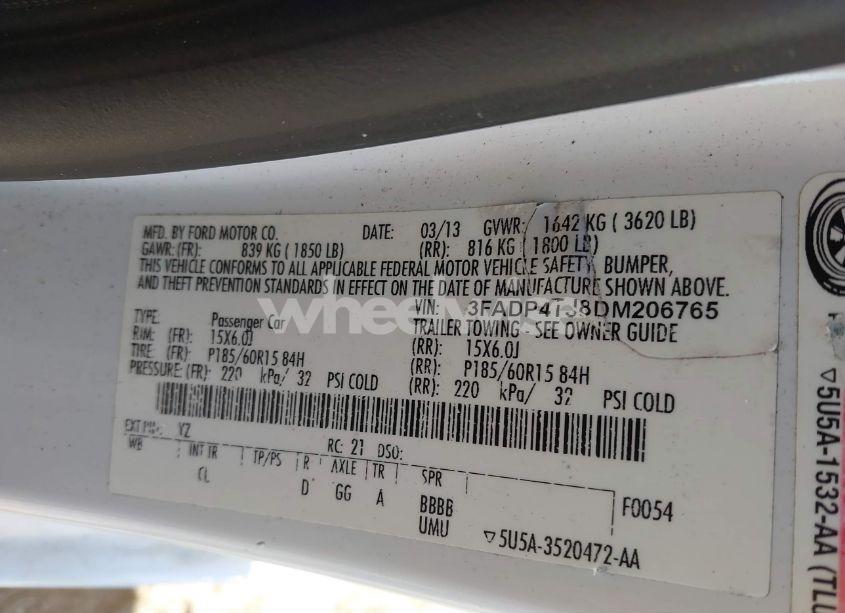 Photo 9 of 2013 Ford Fiesta S (VIN 3FADP4TJ8DM206765)