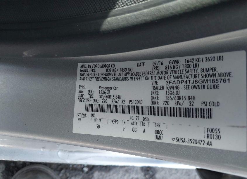 Photo 9 of 2016 Ford Fiesta S (VIN 3FADP4TJ8GM185761)