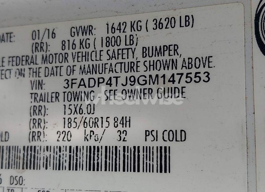 Photo 9 of 2016 Ford Fiesta S (VIN 3FADP4TJ9GM147553)