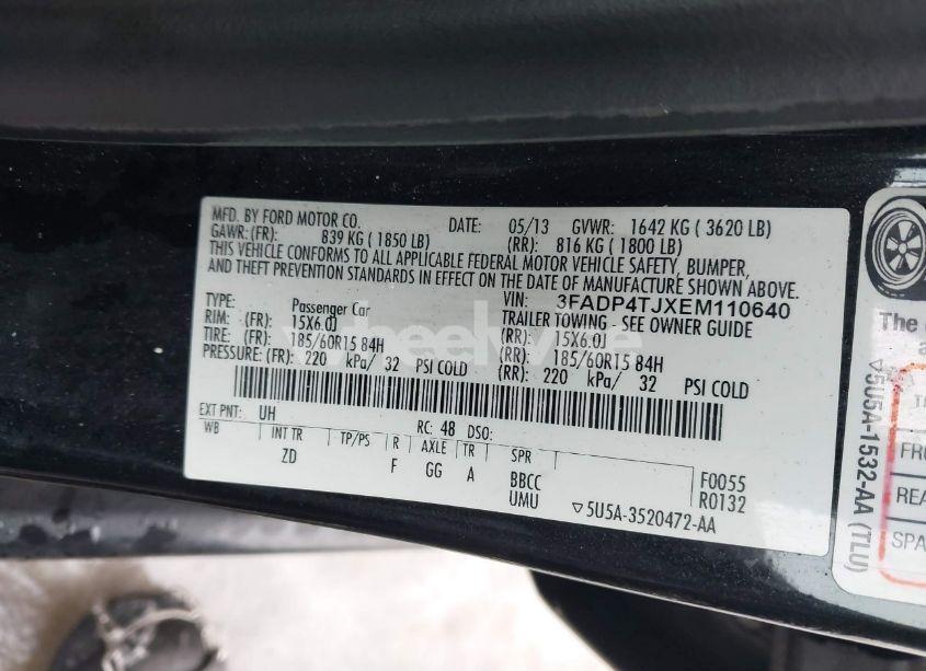 Photo 9 of 2014 Ford Fiesta S (VIN 3FADP4TJXEM110640)