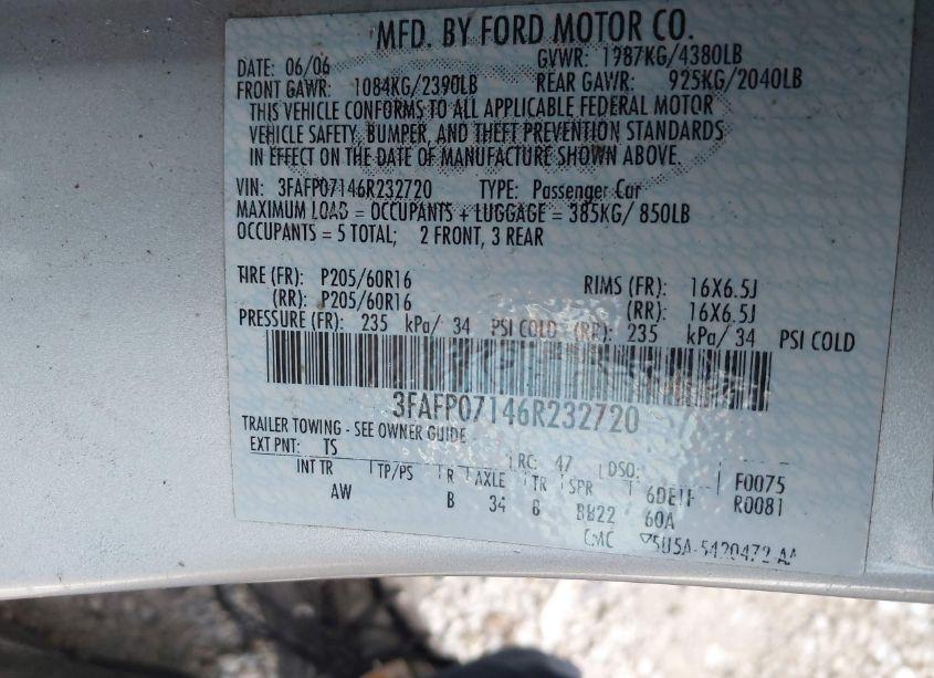 Photo 9 of 2006 Ford Fusion SE (VIN 3FAFP07146R232720)